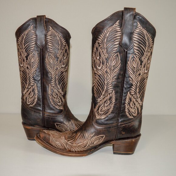 Circle G Feather Embroidered Snip Toe Western Boots - Picture 4 of 11